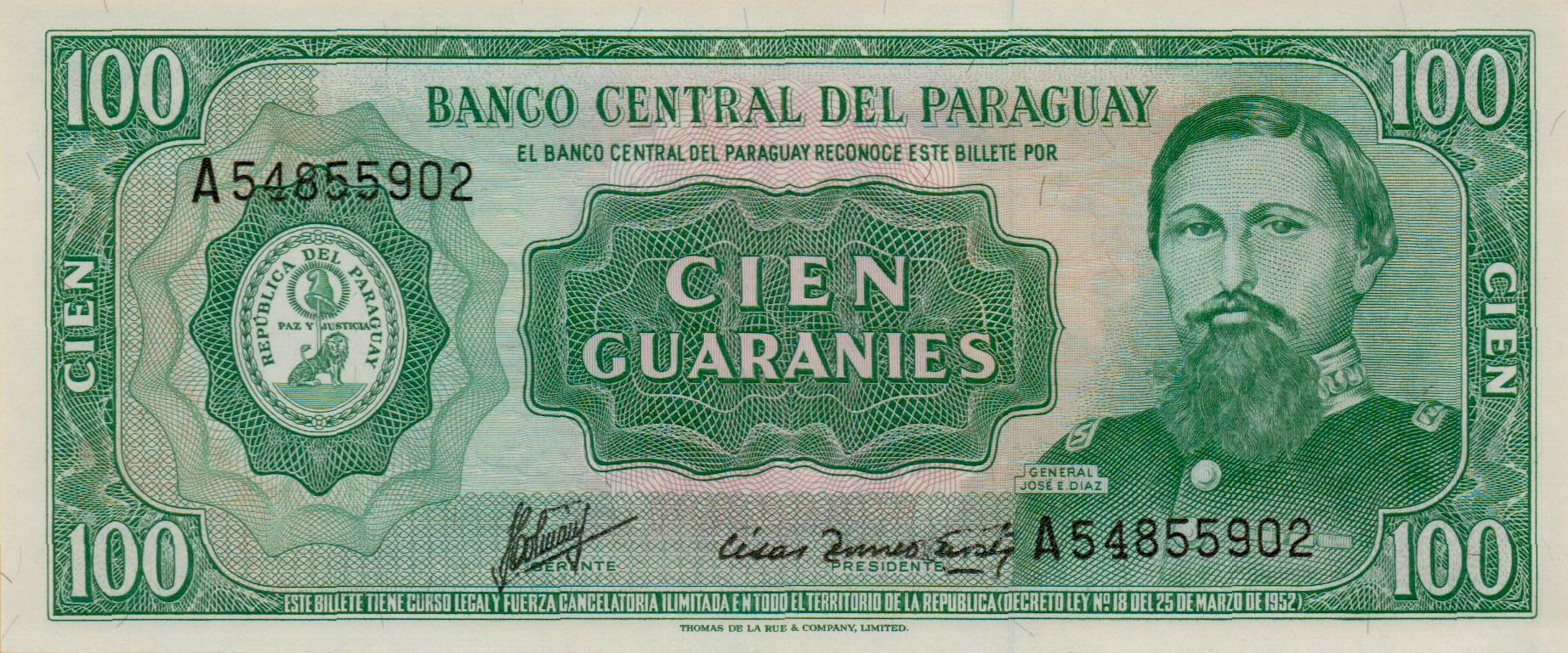 Paraguay 100 1982 UNC P-205/1